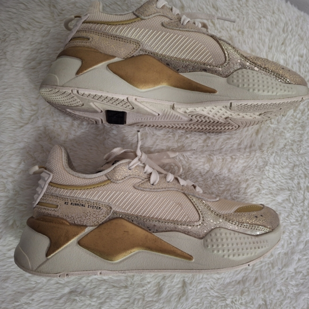 Women's Beige and Gold Rs-x Winter Glimmer Puma  Sneakers Size 7.5.